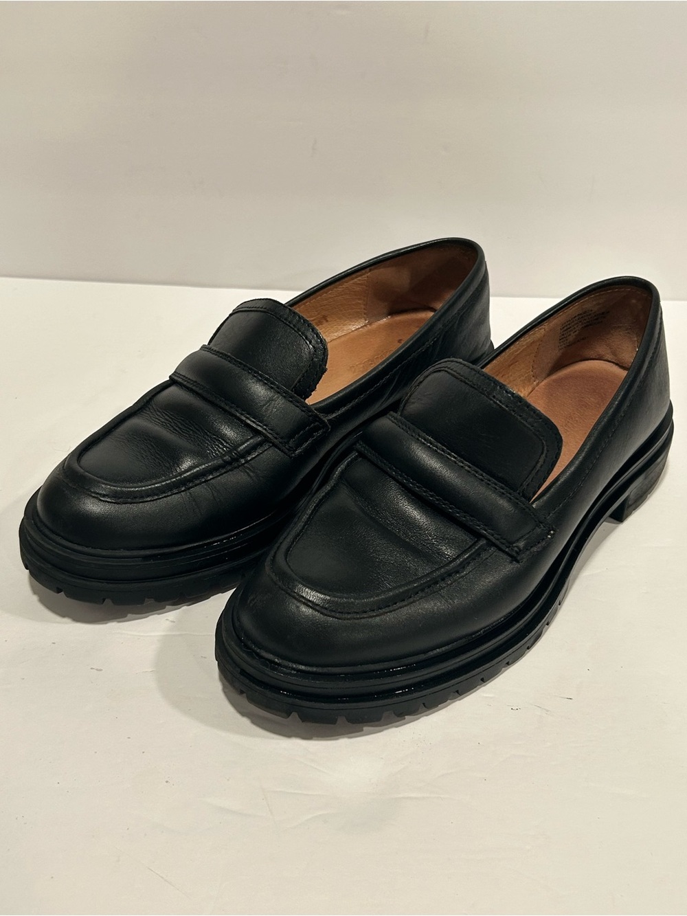 Madewell The Bradley Lugsole Loafer Black Leather Size 7M NG674 EUC Preppy Comfy